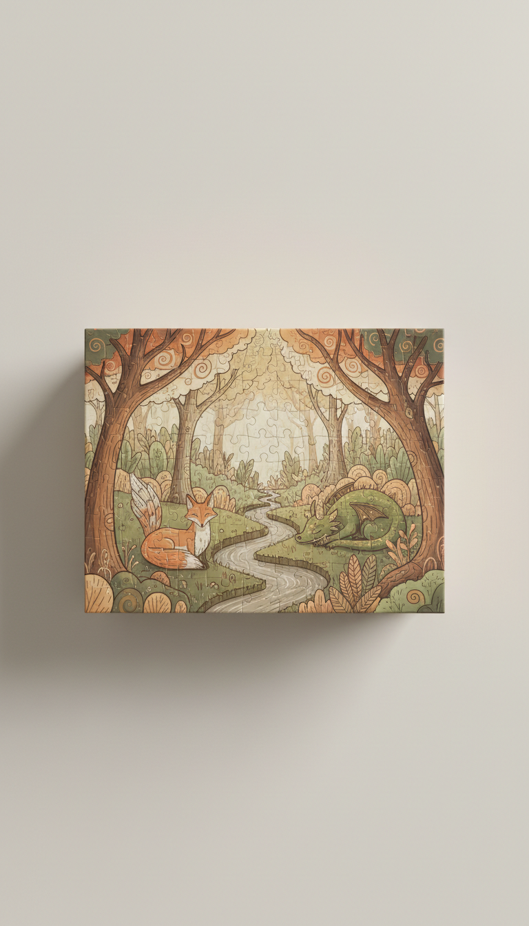Illustrated Jigsaw Puzzle Box with Whimsy
