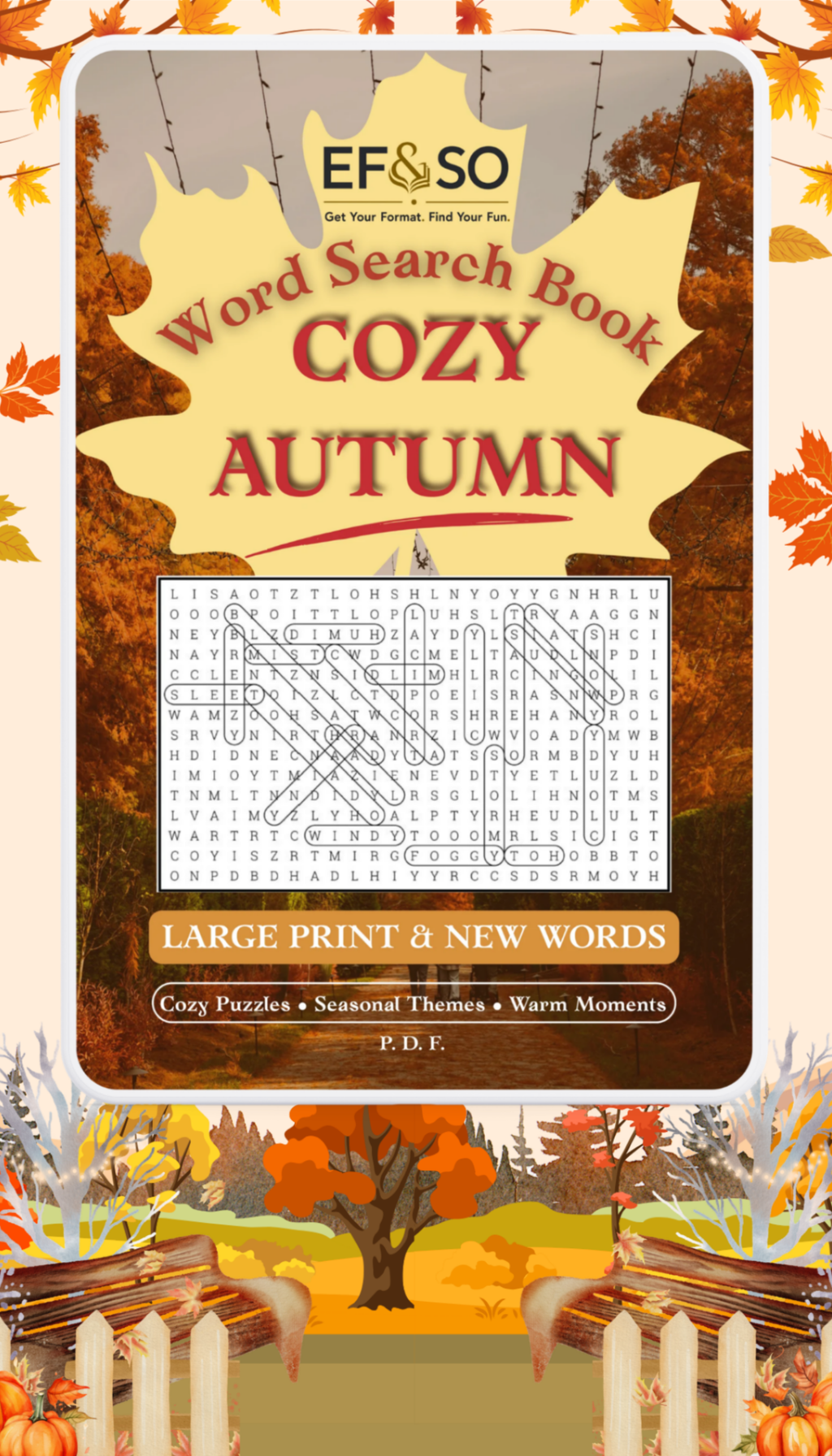 Cozy Autumn. Word Search Large Print (Printable PDF)